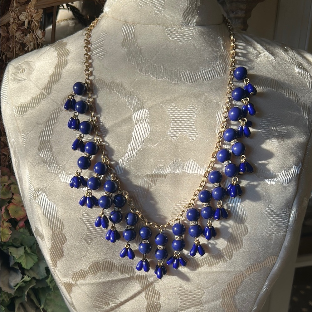NWOT J. Crew Elegant Blue and Gold Beaded Necklace